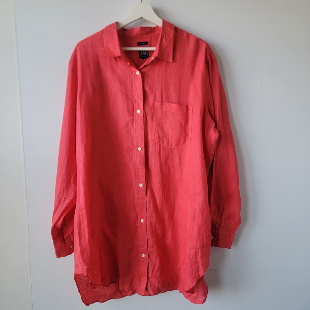GAP womens 100% linen button up tunic top size XL Oversized Lagenlook coastal